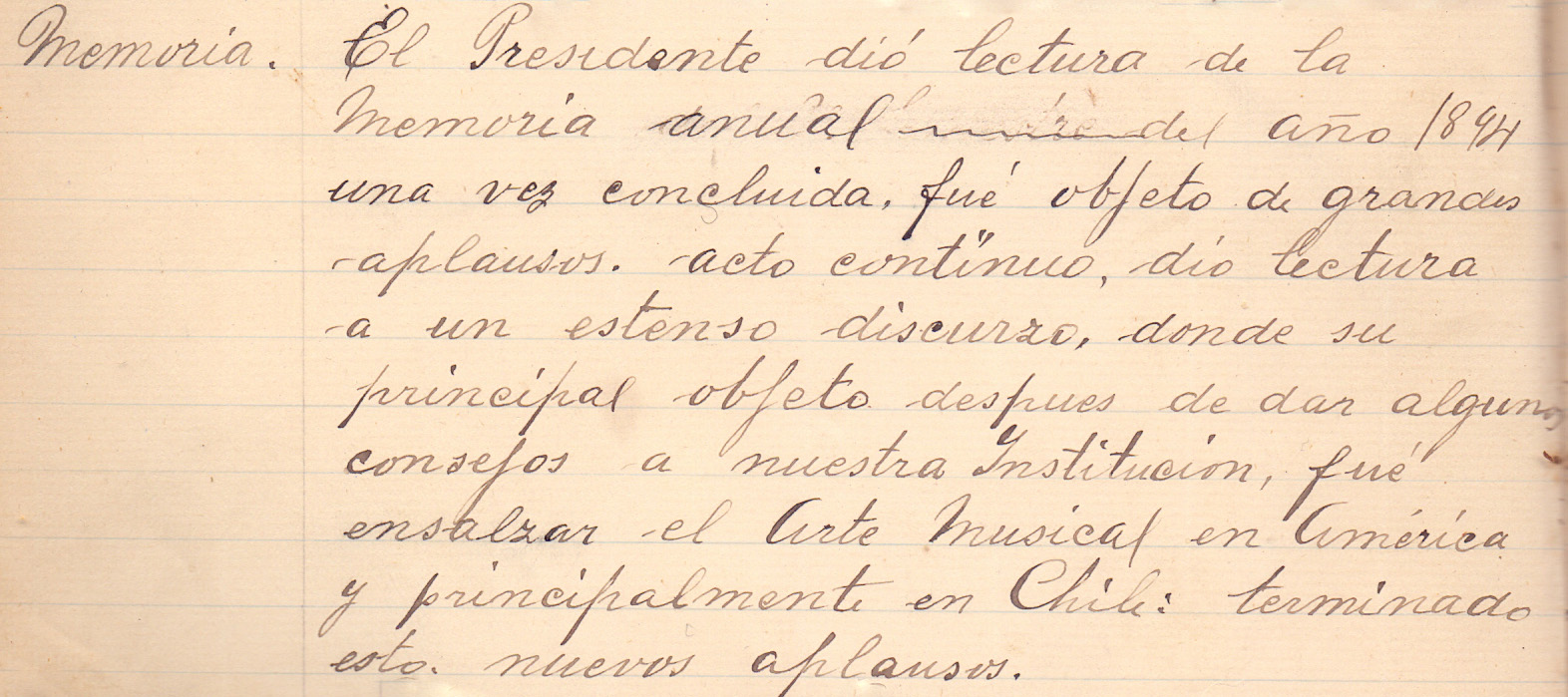 Primer Aniversario de la SMSM, Memoria Anual, 7 de enero de 1895