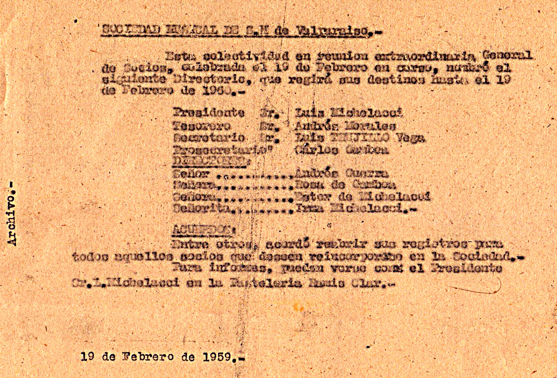 Directorio SMSMV 19 de febrero de 1959