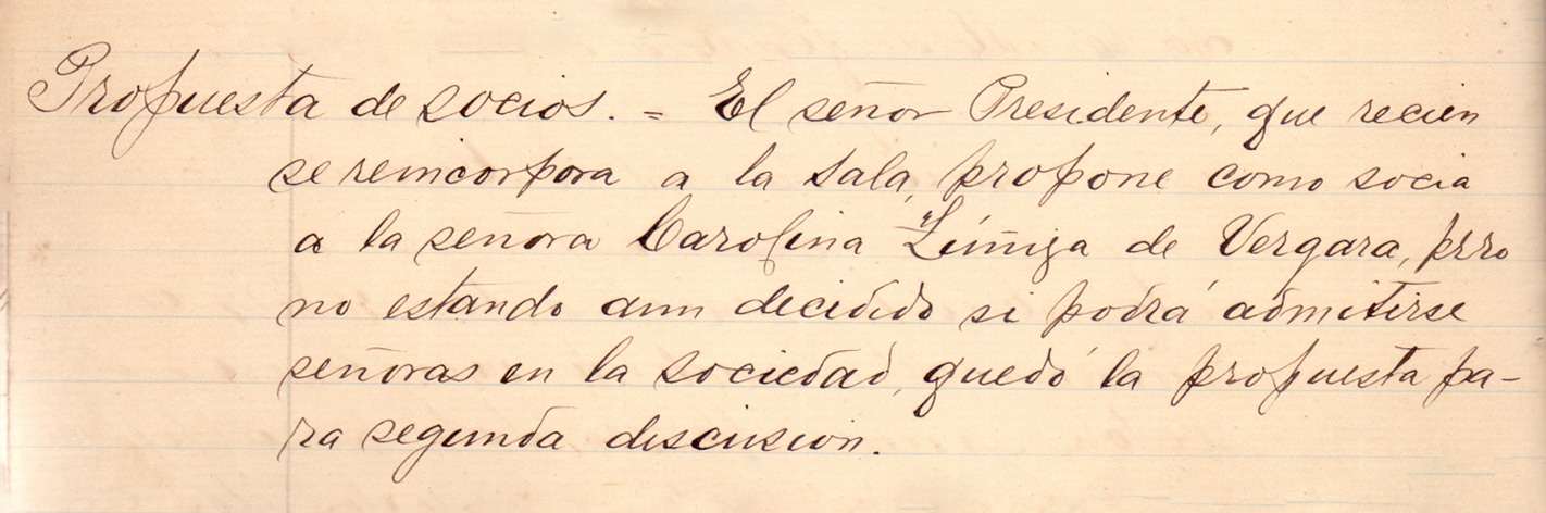 Propuesta de Socios Mujer – 16 de febrero de 1894