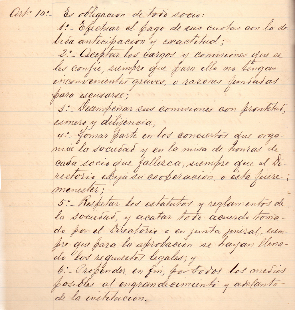 Obligacion socios Artículo 10 – 2 de febrero de 1894